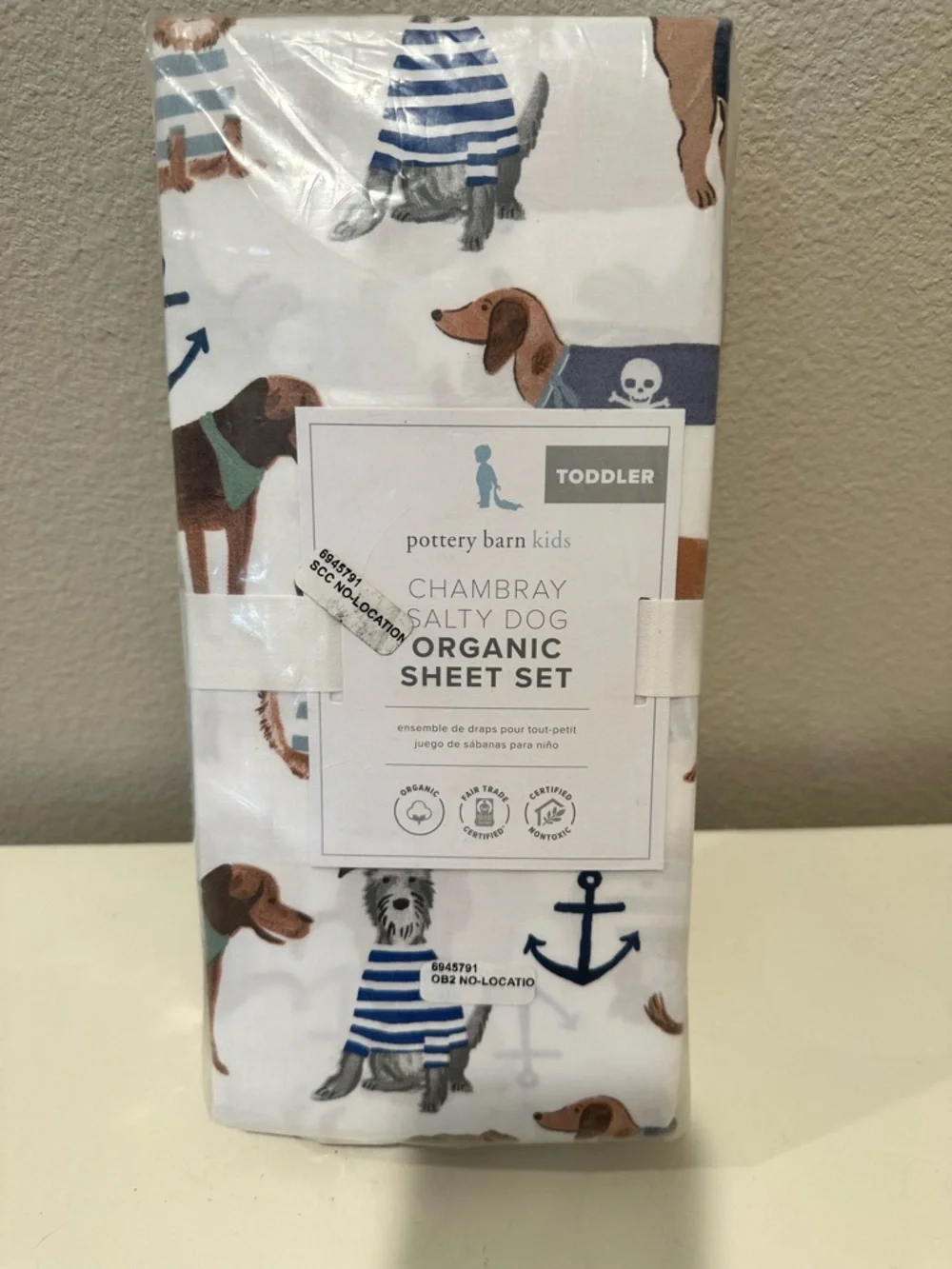 Pottery Barn Kids Chambray Salty Dog Organic Cotton Toddler Sheet Set - NWT